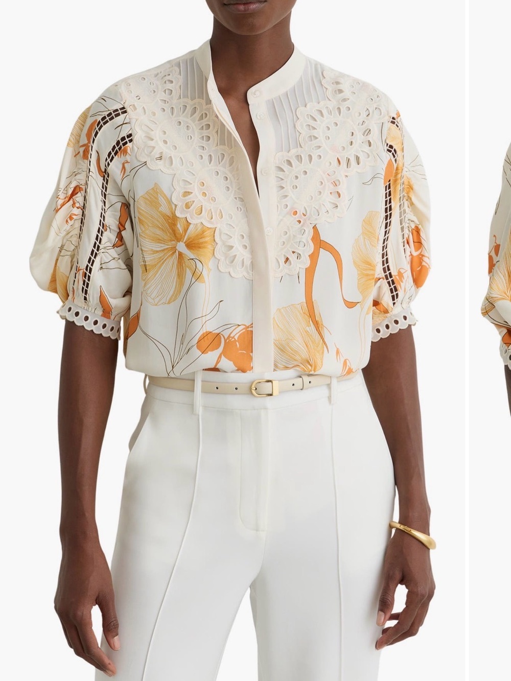 Reiss Louisa Cutwork Overlay Floral Button-Up Shirt